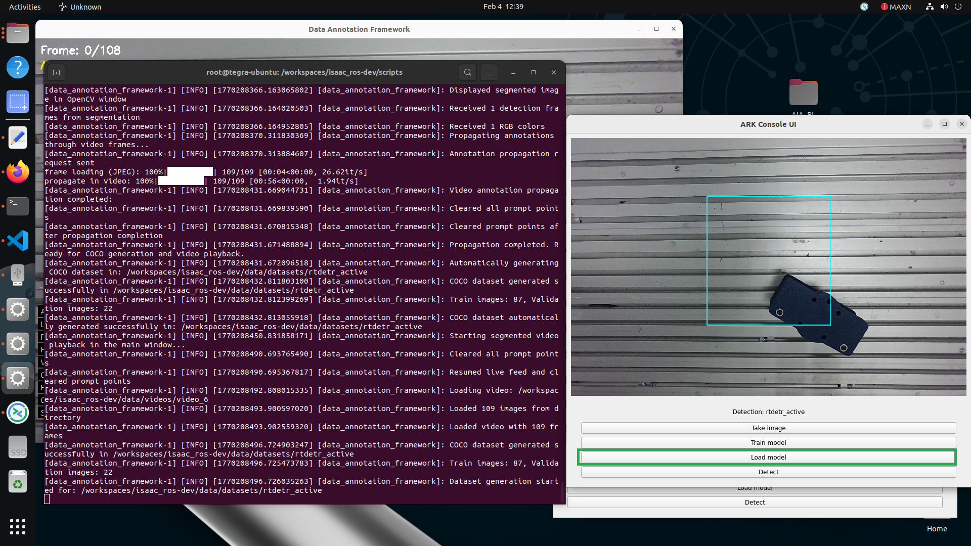 Console UI with Load model selected in detection mode