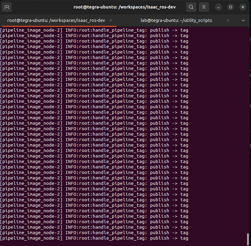 Continuous AprilTag pipeline logs in the SDK container