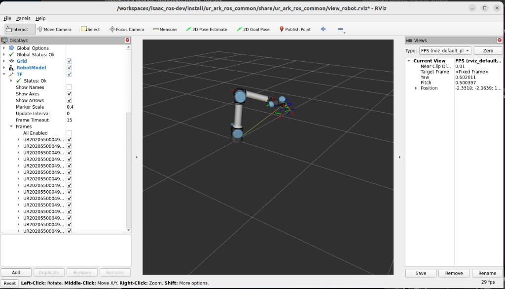 RViz with robot model and TF frames