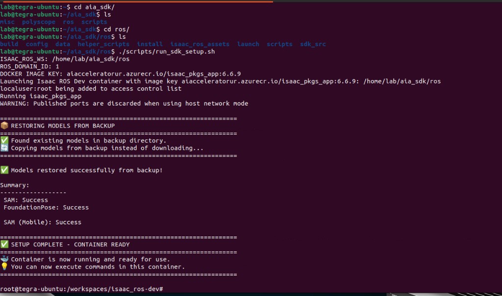 SDK setup complete in the compute module terminal