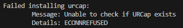 Terminal Output - Error installing a URCap