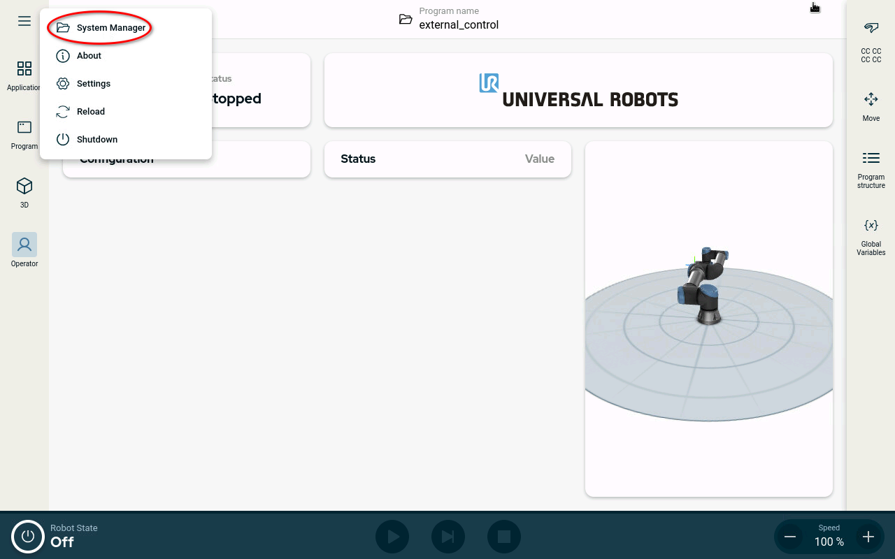 Welcome screen of a PolyScope X robot