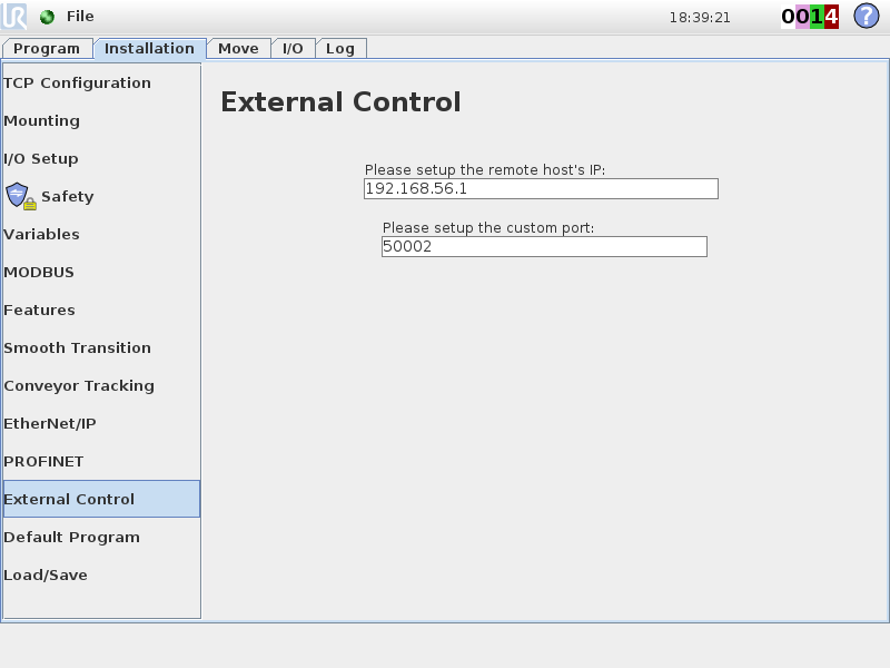 Installation screen of URCaps