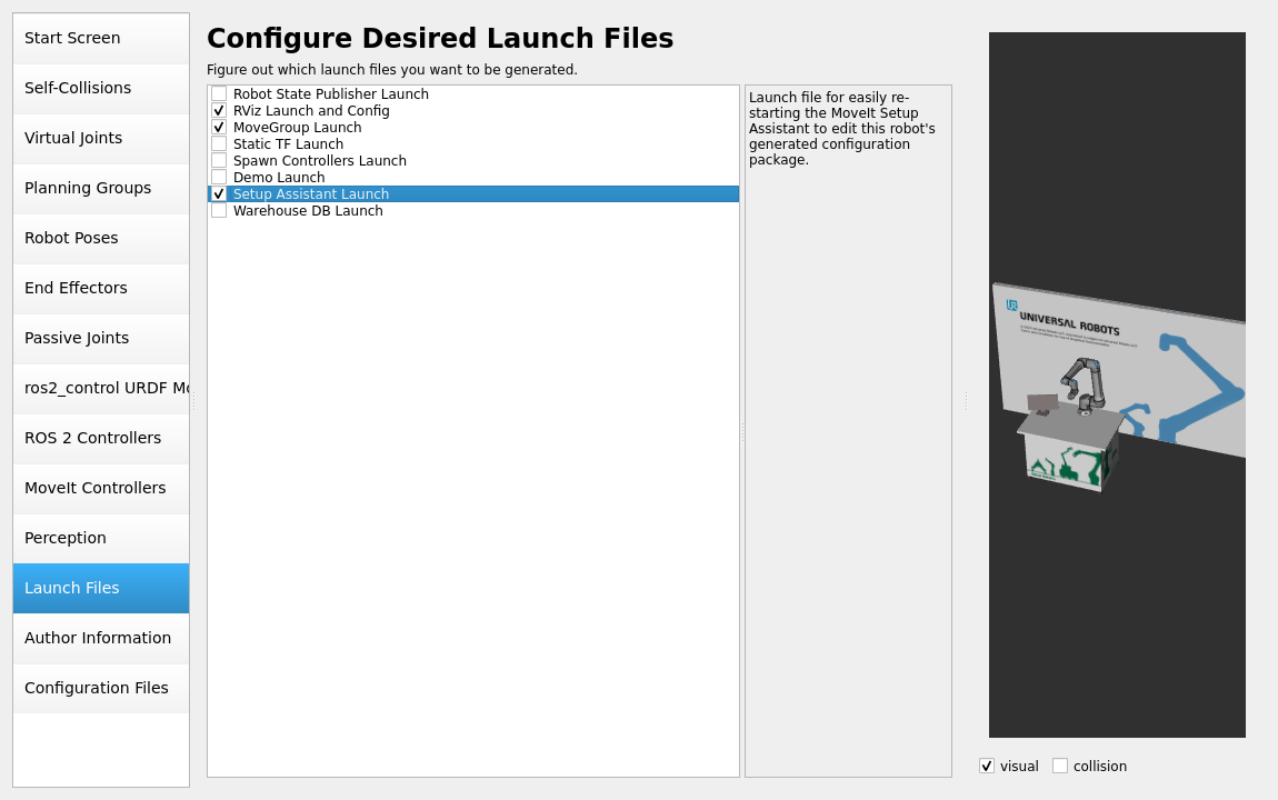 Select the launch files to be generated