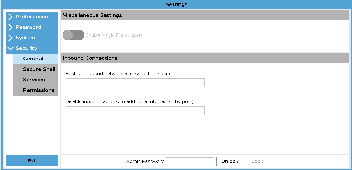 Screenshot showing the inbound connections menu screen.