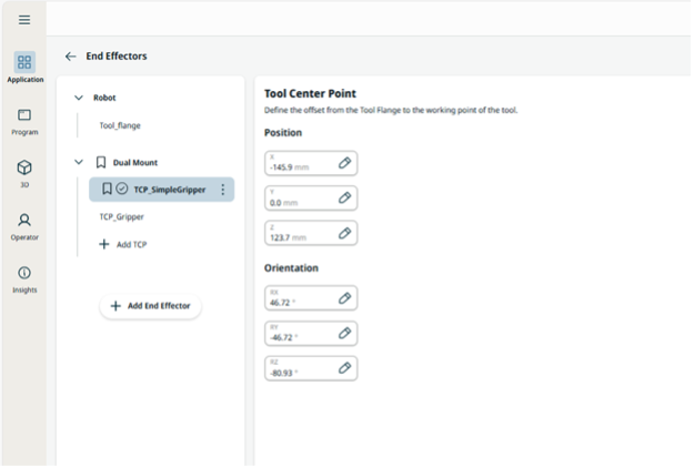 Both TCPs now appear in the End Effectors application