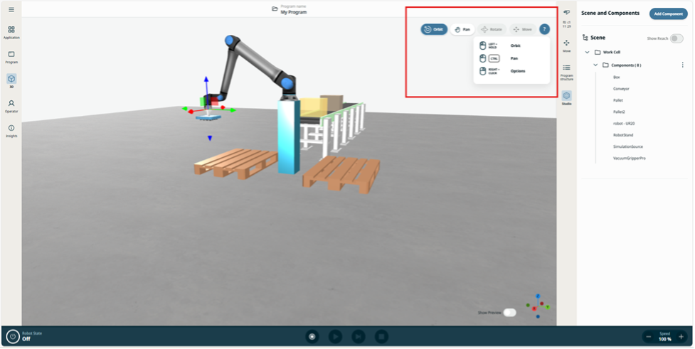 Pan, Orbit view function and Rotate and Move elements