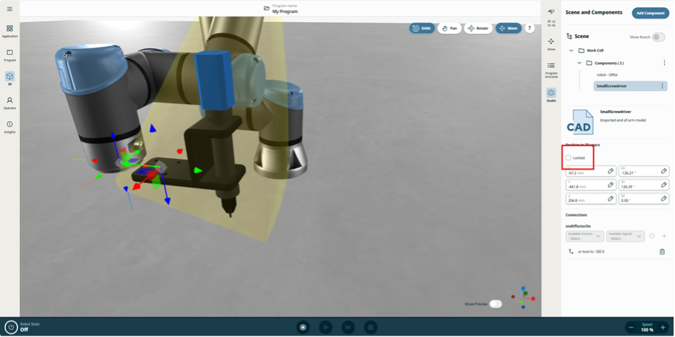 Unlock relative position to robot flange